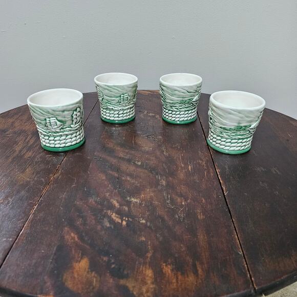 Vintage Cutty Sark Cups 1998 Clipper Ships Green WHite Scotch Whiskey Set of 4 - Picture 2 of 10